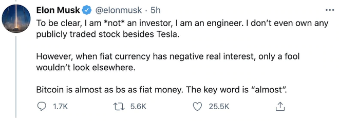Elon Musk tiết lộ lý do Tesla đầu tư 1,5 tỷ USD vào Bitcoin - Ảnh 1.