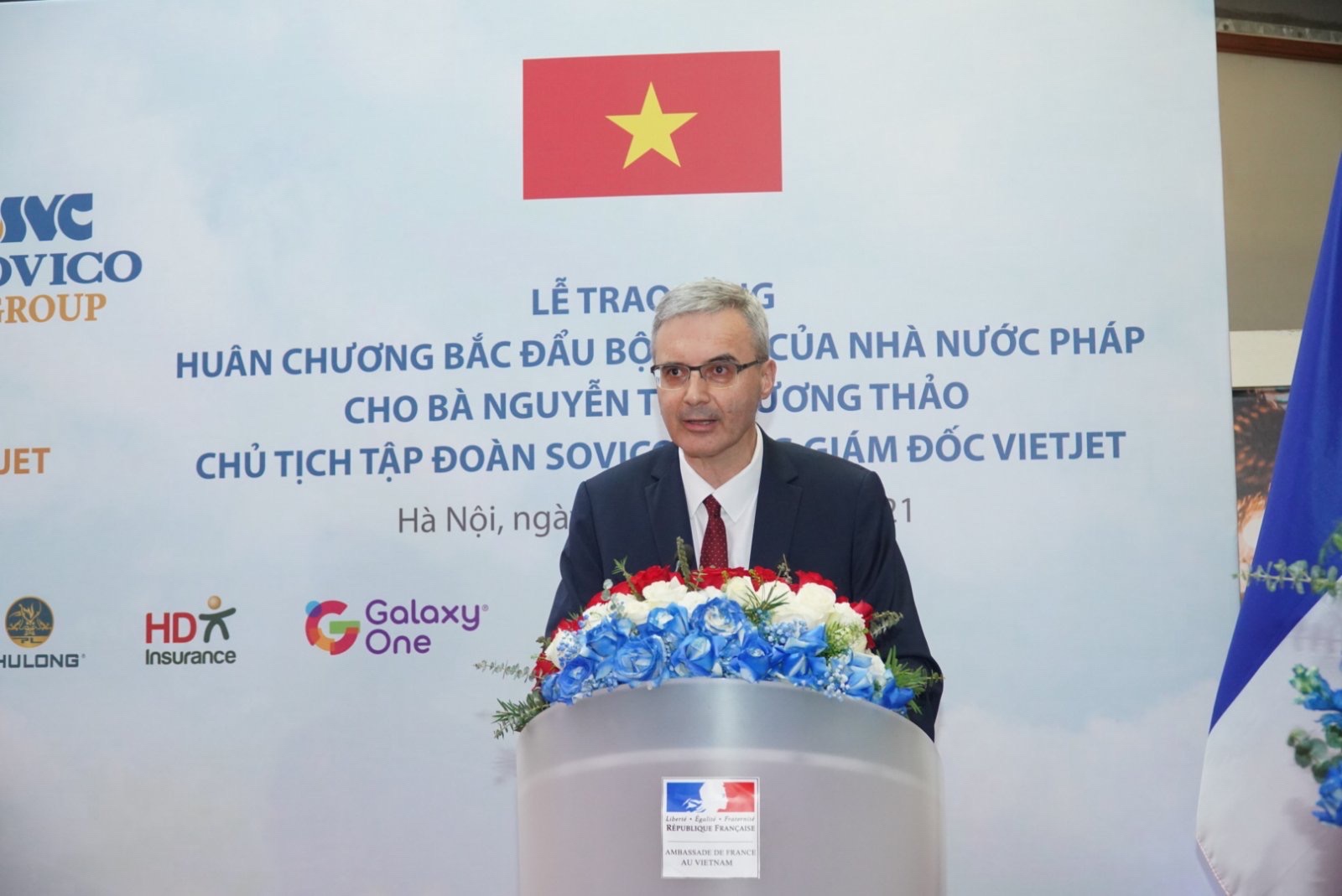Đại sứ Cộng hòa Pháp tại Việt Nam Nicolas Warnery phát biểu tại buổi lễ.