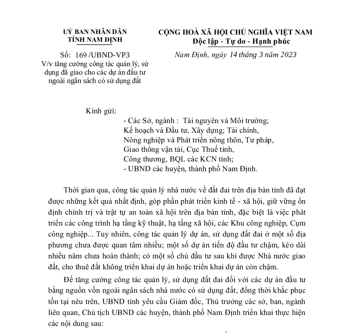 Văn bản do UBND tỉnh Nam Định ban h&agrave;nh h&ocirc;m nay, 14/3.