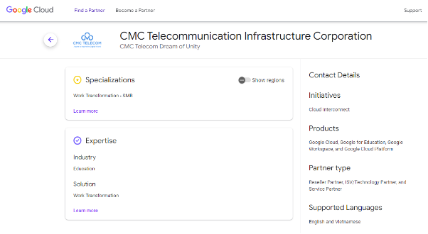 CMC Telecom đạt được năng lực kỹ thuật cao nhất của Google