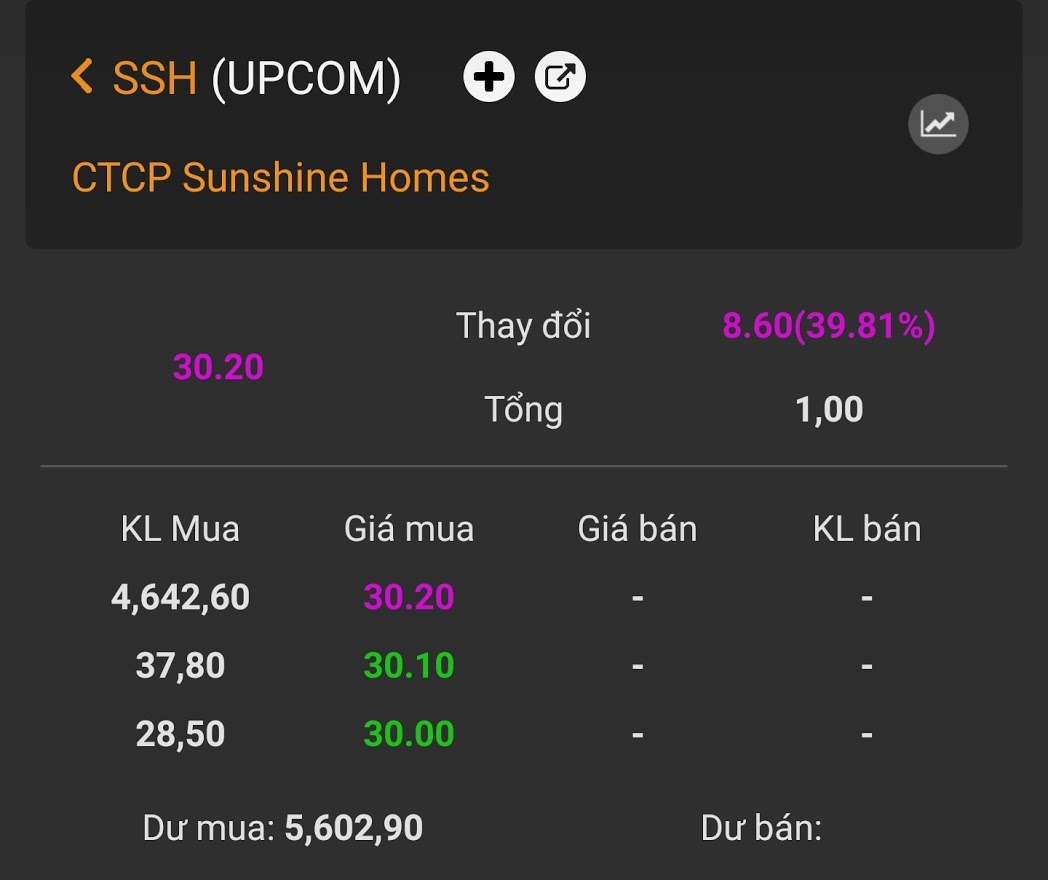 Cổ phiếu Sunshine Homes (SSH) tăng hết biên độ 40% trong phiên giao dịch đầu tiên - Ảnh 1.