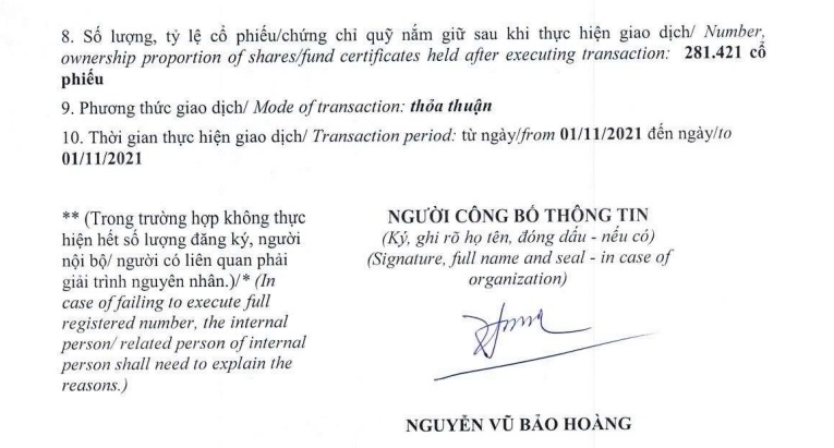 CEO Nguyễn Vũ Bảo Hoàng thoái gần hết số lượng cổ phiếu nắm giữ tại TDH. 
